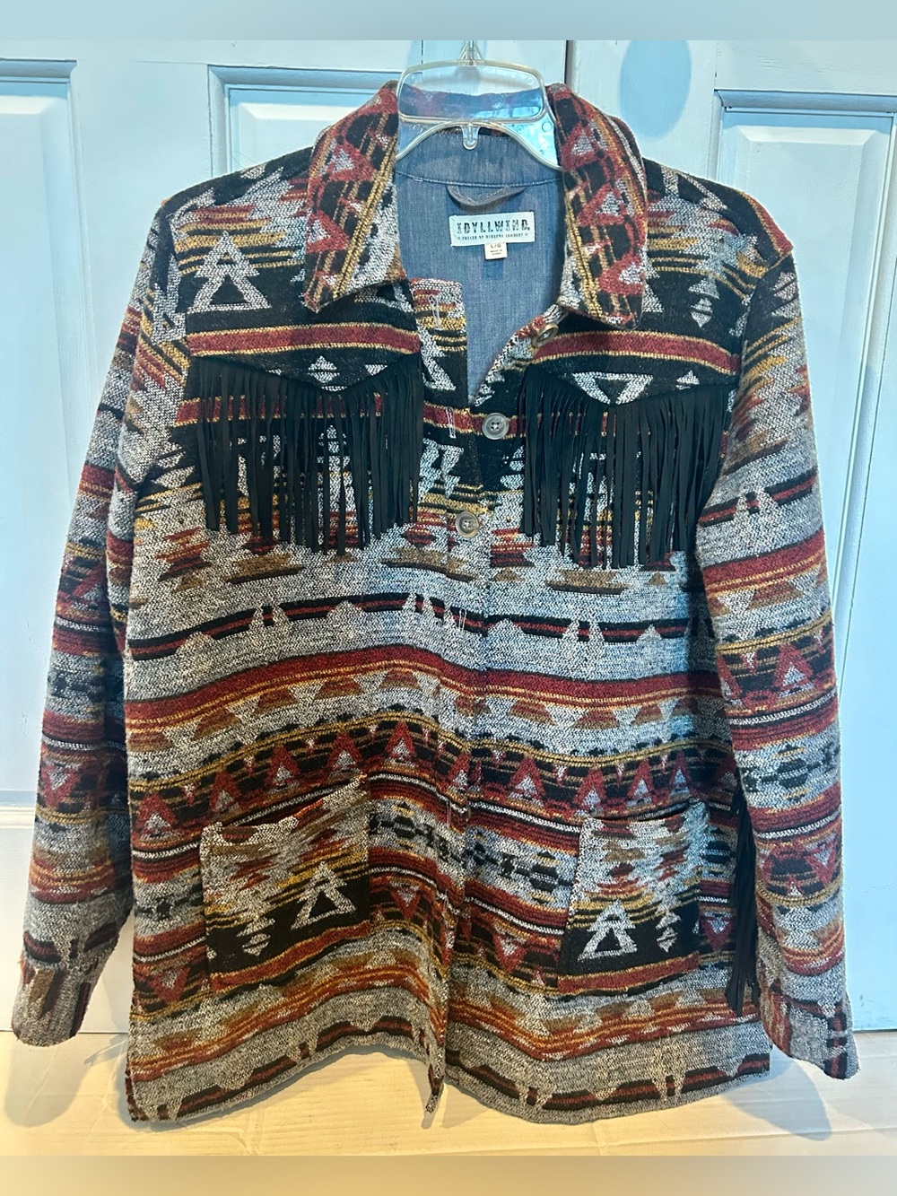 Idyllwind Multicolor Aztec Fringe Utility Jacket - Rust & Black Accents